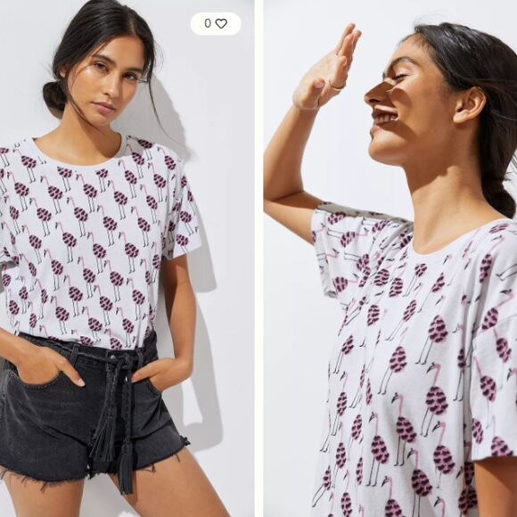 Anthropologie Tops - Anthropologie Kendra Dandy Flamingo Printed Tee in Gray/Grey/Pink Large